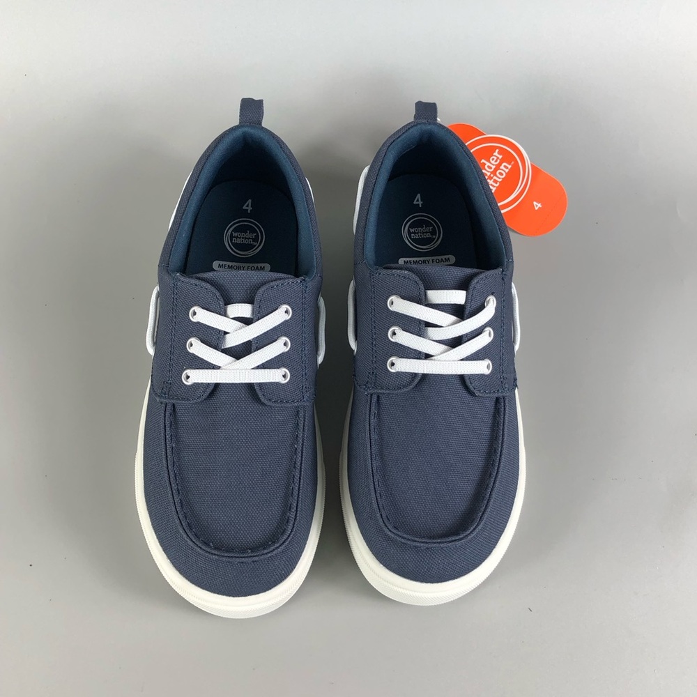 Wonder Nation Navy Canvas Boat Shoes with White Laces Size 4